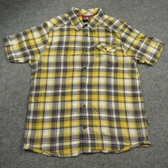 The North Face Shirt Men Large Yellow‎ Black Plaid Hiker Camp Outdoors Slim Fit - Picture 2 of 11